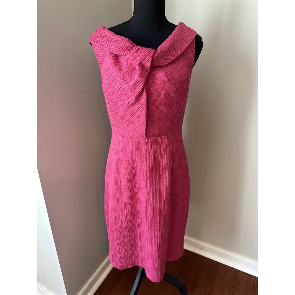 Kay Unger Sheath Dress Women 6 Pink Off Shoulder Textured Twist Knee Length